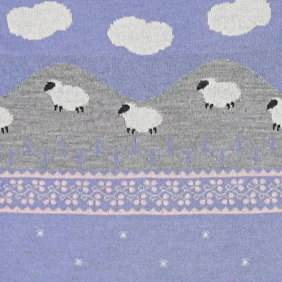 Vintage Counting Sheep Purple Knitted Sweater Small Long Sleeve Crew Neck Top - Picture 3 of 5